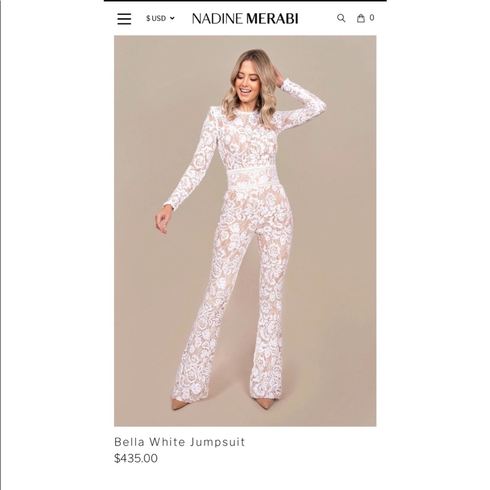 NADINE MERABI Bella White Jumpsuit- Size Medium